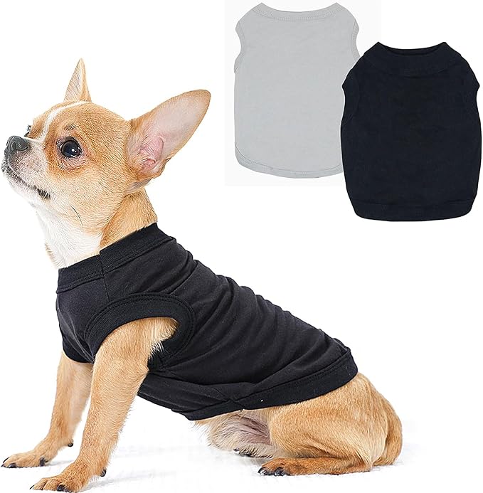 2-Pack Dog Shirts Solid Color Puppy Clothes Summer Sleeveless Pet Tshirts Dog Clothes for Small Medium Dogs Boy and Cats, XS, Black+ Grey