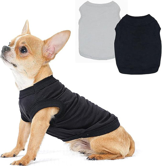 2-Pack Dog Shirts Solid Color Puppy Clothes Summer Sleeveless Pet Tshirts Dog Clothes for Small Medium Dogs Boy and Cats, XS, Black+ Grey