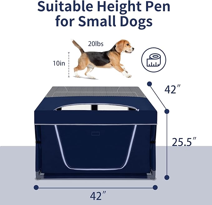 Dog Kitten Playpen with Play Pen Cover for Cat Indoor, 42x42 x25.5 Puppy Playpen for Small Pet with See-Through Topper Proof Enclosed Door Dog Pen, Sturdy Warm Protable Play Pen for Cat