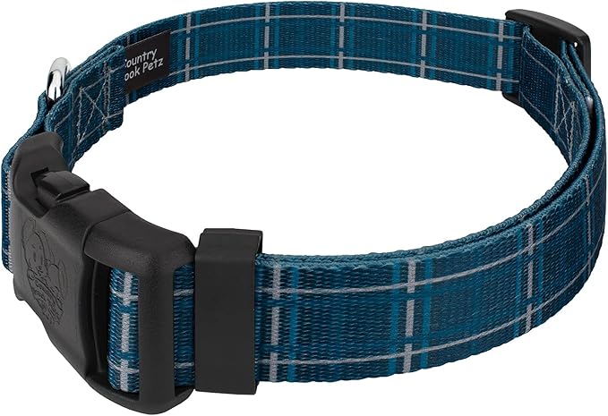Country Brook Petz - Deluxe Navy Plaid Dog Collar - Made in The U.S.A. - Plaid and Argyle Collection Featuring Charming Designs (1/2 Inch, 2XS)