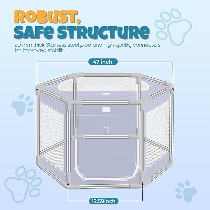 Dog Playpen,45x45x25.6 Inches Hexagonal Dog Fence,Oxford Cloth with Tear Resistance, Large Space Pet Playpen with Double-Opening Doors for Outdoors & Indoors, Anti-Tipping, Ideal for Dogs and Cats