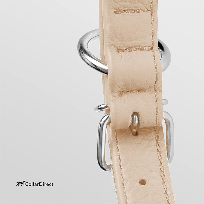 CollarDirect Rolled Leather Dog Collar, Soft Padded Round Puppy Collar, Handmade Genuine Leather Collar Dog Small Large Cat Collars 13 Colors (6-7 Inch, Beige Textured)