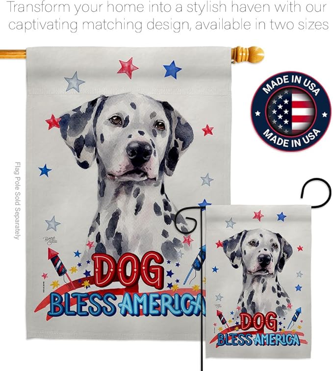 Breeze Decor Patriotic Dalmatian House Flag Pack Dog Puppy Spoiled Paw Canine Fur Pet Nature Farm Animal Creature Vintage Applique Banner Small Garden Yard Gift Double-Sided, Made in USA