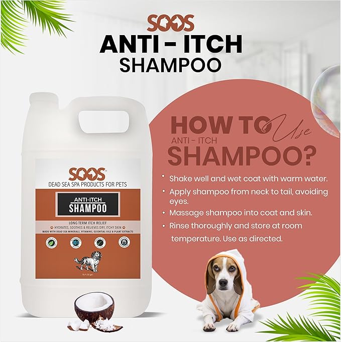 Soos Pet Anti-Itch Shampoo for Dogs with Vitamins Essential Oils Natural Ingredients Soothes Itching Clean Fur - 1x (4L Gallon)