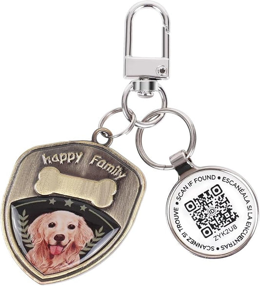 Dog Tags Personalized QR Code Dog Tag, Retro Brass Personalized Pet ID Tags Modifiable Pet Online Profile, Multiple Emergency Contact, (Golden Retriever-2)