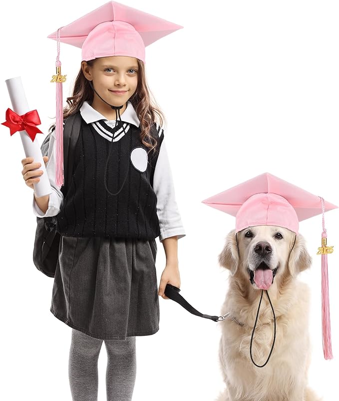 Pet Graduation Cap Small Dog Graduation Hats with 2025 Tassel Pet Graduation Costume for Dogs Cats Photo Prop Holiday Costume Accessory (Pink)