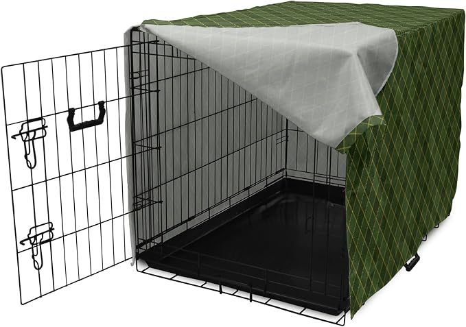 Lunarable Green Dog Crate Cover, Traditional Old Fashioned Argyle Pattern Retro Style Plaid, Easy to Use Pet Kennel Cover for Small Dogs Puppies Kittens, 18 Inch, Forest Green Green