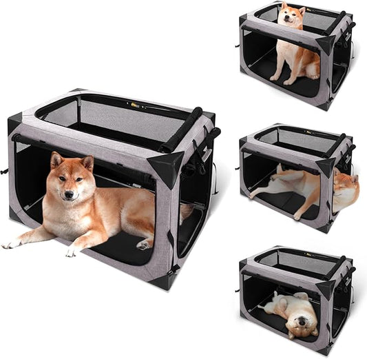 Dog Crate,30x21x21 Inch Large Dog Crate for Large or Medium Dogs, Portable and Foldable Design of Dog Cage, Perfect for Travel or Home Use, Dog Kennel with 3-Door and Durable Mesh Windows, Light Grey