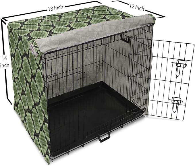Lunarable Reptile Dog Crate Cover, Scale Pattern Abstract Nature Influences Skin Design Half Circles Illustration, Easy to Use Pet Kennel Cover for Small Dogs Puppies Kittens, 18 Inch, Black Green