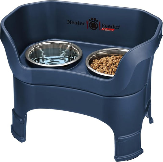 Neater Feeder Deluxe Mess Proof Dog Bowls Elevated for Large Dogs – Made in USA – No Spill Raised Dog Food Bowl Stand w/Leg Extensions – Stainless Steel Dog Food and Water Bowl Set – Dark Blue
