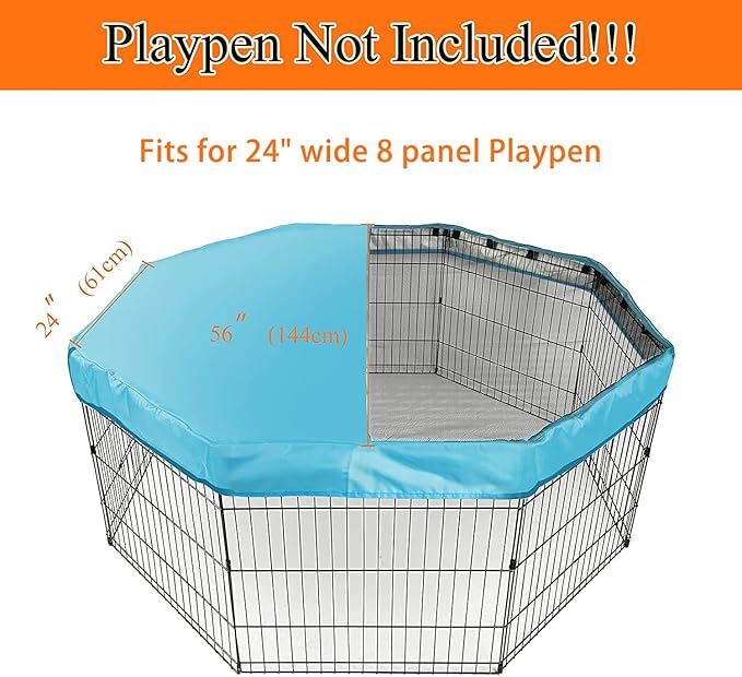 PJYuCien Dog Playpen Mesh Top Cover, Fits 24 Inch 8 Panels Regular Octagon Metal Exercise Pet Pen, Adhesive Tape Connections, Blue (Note: Cover Only, Fence Not Included)