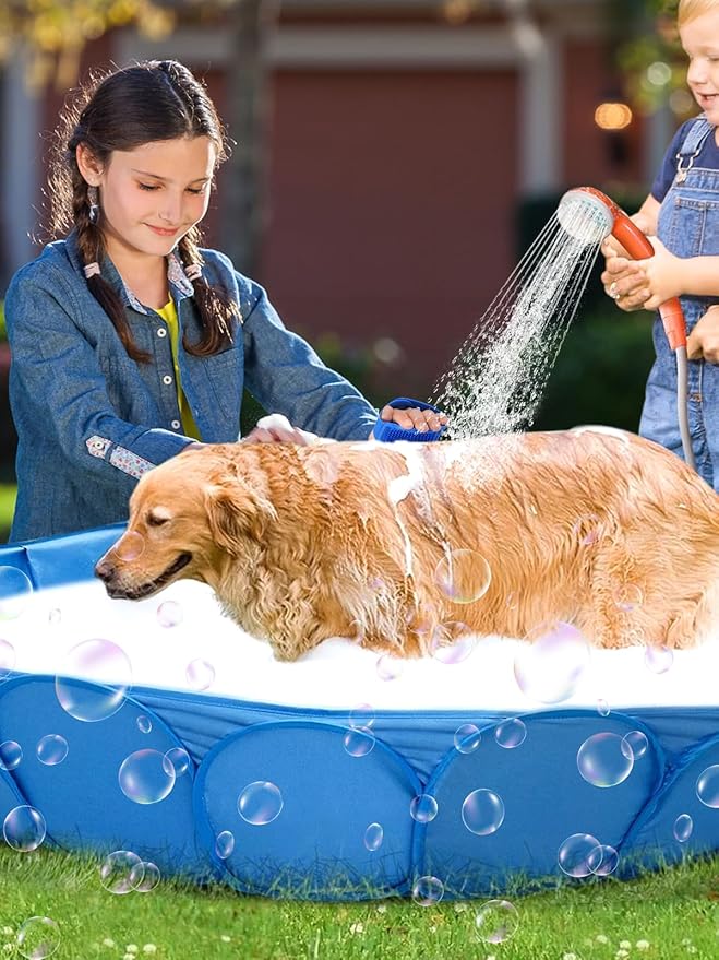 Jenseits Dog Bath Brush, 2pcs Pet Shampoo Brush, Soothing Massage Rubber Bristles Curry Comb for Dogs & Cats Washing, Multi-Functional Wet or Dry Silicone Brush (Green+Blue, Round)