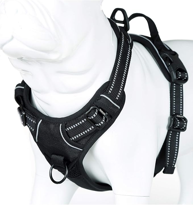 Soft Front Dog Harness .Best Reflective No Pull Harness with Handle and 2 Leash Attachments