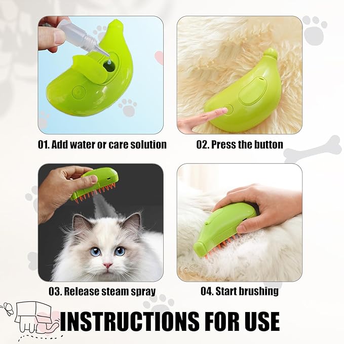 Cat Steam Brush for Dogs and Cats - Defur Comb With Water Spritz for Shedding ALD-001-CO (Random Color-Green or Yellow)