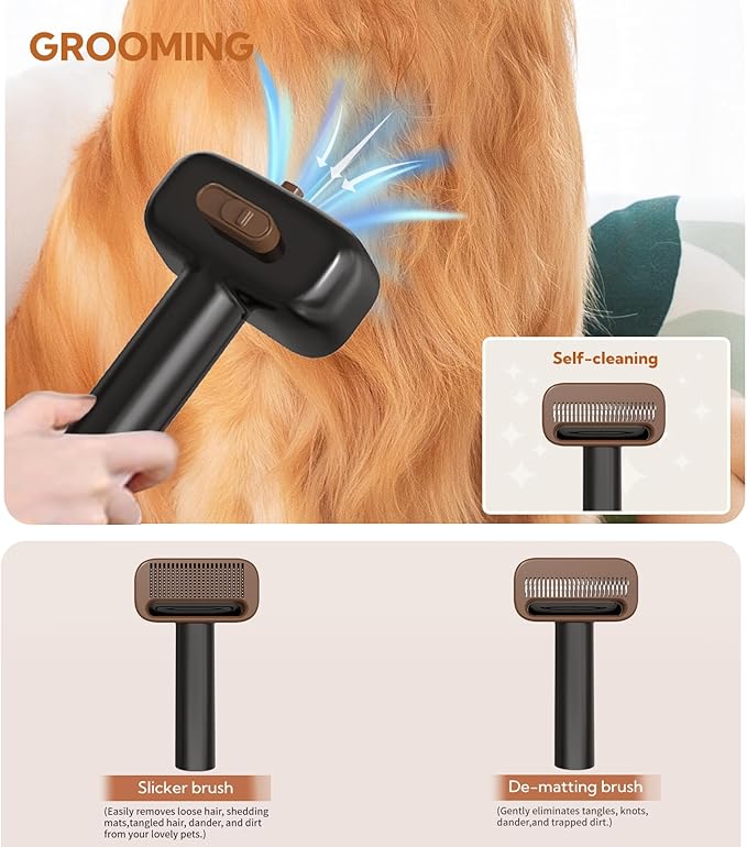 Bunfly Dog Grooming Kit with 13000kpa Strong Grooming & Vacuum Suction 99% Pet Hair,3L Capacity,11 Grooming Tools Dogs Cats and Other Animals,Home and Car Cleaning -Black