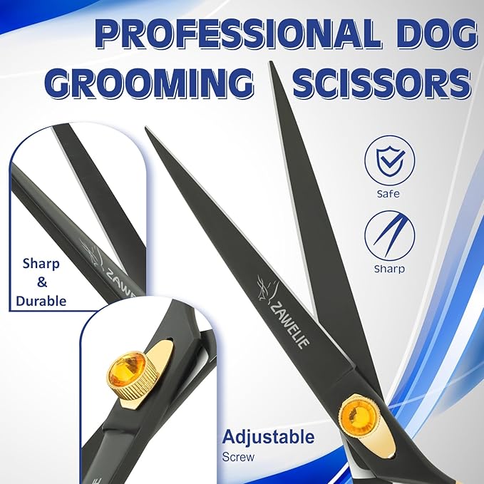 Dog Grooming Scissor- 7.5” Pet Shears, Japanese Stainless Steel Ergonomic Pet Grooming Scissor, Heavy Duty Sharp and Comfortable pet Scissors for Grooming, Dogs, Cats and Other Animals (Straight)