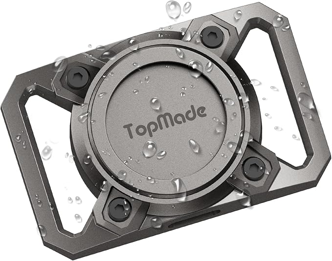 TopMade Smart Pet Tracker with Collar Holder, Cat Dog Tracker Compatible with Apple Find My, Anti-Lost Device Find Tag for Dogs, Cats, Pets, Luggage, Bag Straps, Not a GPS Tracker, Gunmetal