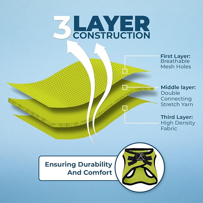 Voyager Step-in Air Dog Harness - All Weather Mesh, Reflective, No Pull Harness for Small, Medium Dogs, Cats - Secure with Hook & Loop Fastener, Buckle, Double D-Rings - Lime Green/Black Trim, XXS