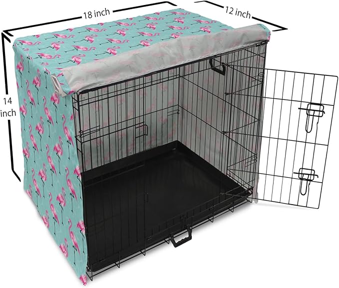 Lunarable Turquoise Dog Crate Cover, Repetitive Pink Flamingos on Wavy Water Background Vivid Colors Graphic, Easy to Use Pet Kennel Cover for Small Dogs Puppies Kittens, 18 Inch, Pink Seafoam