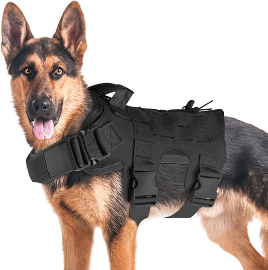 Tactical Dog Harness for Medium Large Dogs No-Pull,Dog Vest Harness with Metal Buckle,Adjustable Military Dog Harness with Laser Molle Panels, Service Dog Vest for Hiking Training with Handle