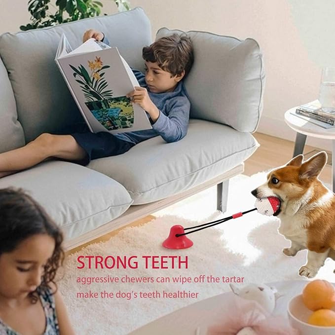 Dog Toys, Dog Chew Toys for Aggressive chewers,Dog Rope Toys with Suction Cup for Puppy Dogs,Dog Training Treats Teething Toys for Boredom, Small Dog Puzzle Toy Treat Food Dispensing Ball Toys (red)