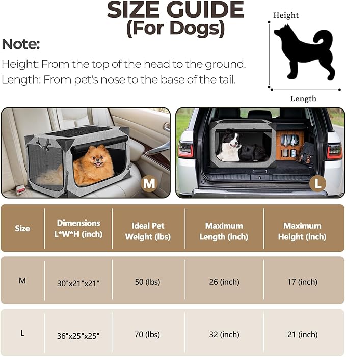 Dog Crates,Collapsible Soft Travel Crate for Medium Dogs (3 Year Warranty), Indoor & Outdoor Portable Pet Kennel with Chew Proof Mesh Window (French Gray,30" L x 21" W x 21" H) ﻿