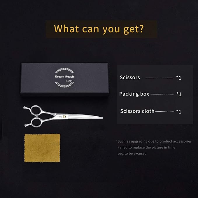 Dream Reach Professional Dog Grooming Straight, Curved, Thinning/Blending/Chunking Scissors Kit, JP-440C Stainless Steel Pet Cat Hair Cutting/Trimming Shears (7 inch-Curved Scissors)