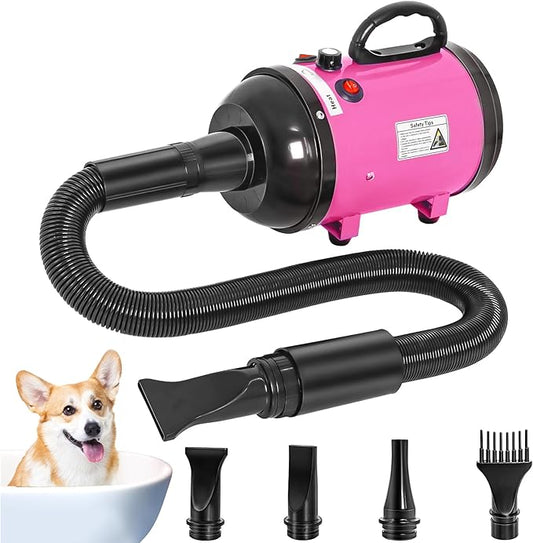 Dog Dryer for Large Dogs 5.2HP 3800W High Velocity Pet Hair Dryers with Heater for Grooming, Spind Temperature Adjustable Pet Dryer Machine with 4 Nozzles (Pink)