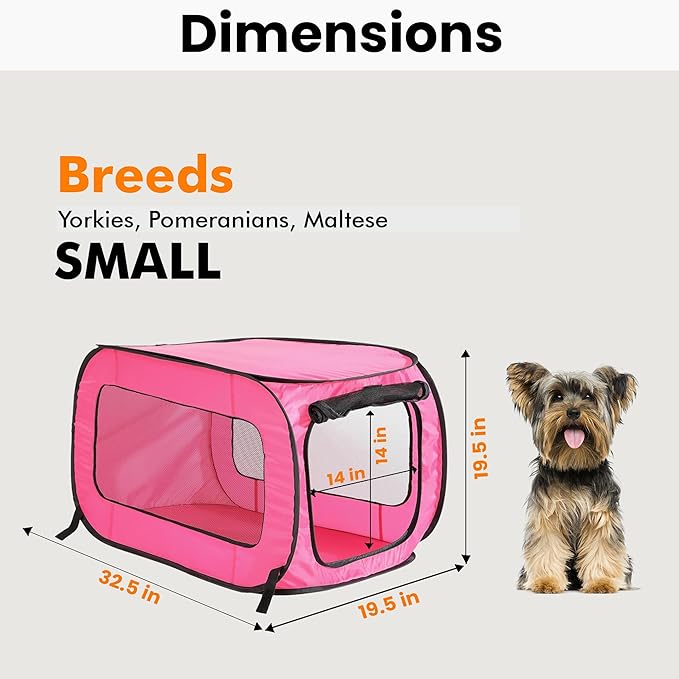 Beatrice Home Fashions Portable, Collapsible, Pop Up Kennel Travel Cat and Dog Crate, 32.5" L x 19.5" W x 19.5" H, Fuchsia