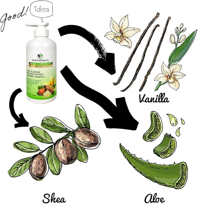 Earthgenics® Anti-Allergen, Dry Skin Support, Organic Shampoo for Dogs and Cats. All-in-One Solution. No Need for Additional Conditioner - 16 fl oz