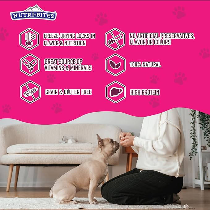 NutriBites Freeze Dried Pork Liver Dog & Cat Treats, 9 oz | Healthy Pet Training Treats or Food Topper | All Natural, Single Ingredient, High Protein | Great for Puppy, Small, Medium, or Large Breeds