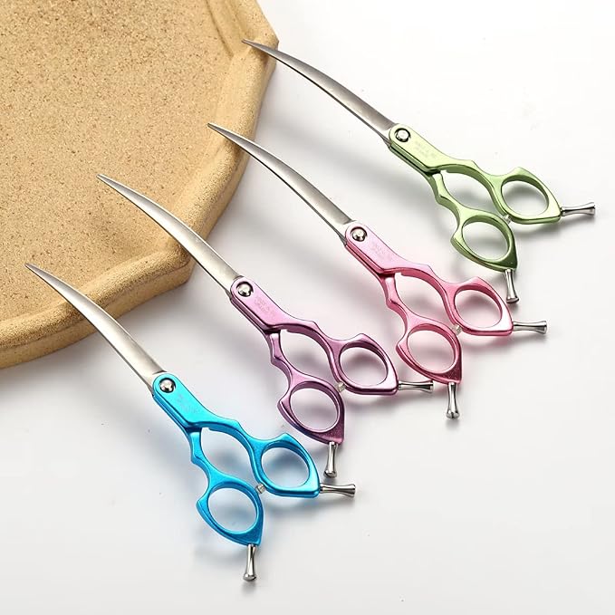 6.5" Curved Grooming Scissors for Dogs 440C Stainless Steel Professional Dog Grooming Scissors with Ultra-Light Aeronautical Aluminum Handle (Blue-Curved)