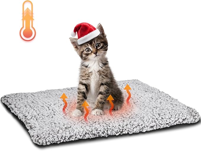 Nobleza Self Warming Cat Bed, Super Soft Thermal Dog Crate Bed Mat for Sleeping, Washable Anti-Slip Self Heating Pet Kennel Pad for Small Medium Cats Dogs Indoor Outdoor (LightGray, S)