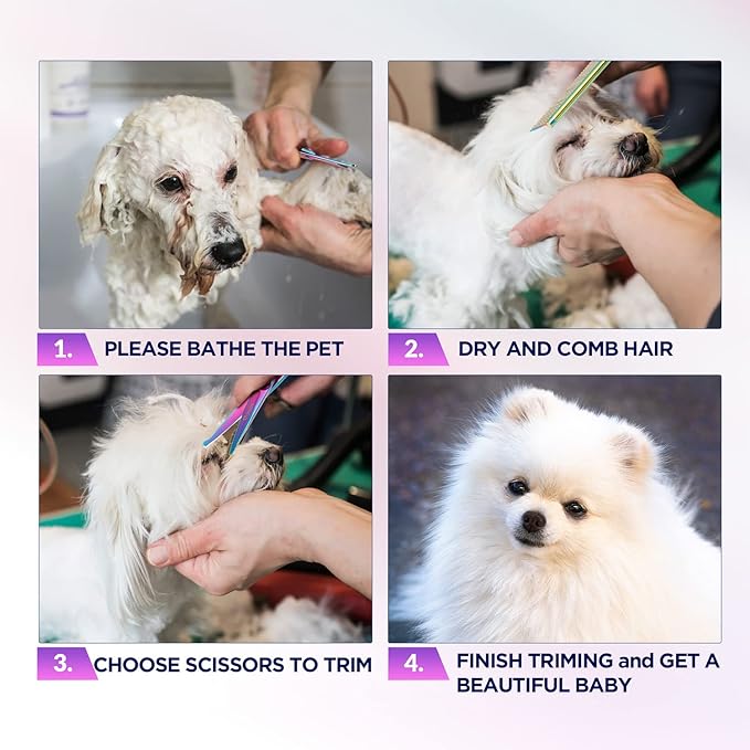 Gimars Dog Grooming Scissors Kit Professional 4CR with Safety Round Tip, 5 in 1 Heavy Duty Titanium Coated Thinning & Curved & Straight Shears