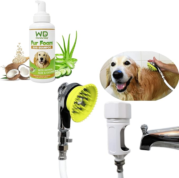 Deluxe Bathtub Spout Dog Wash Kit + Fur Foam Dog Shampoo