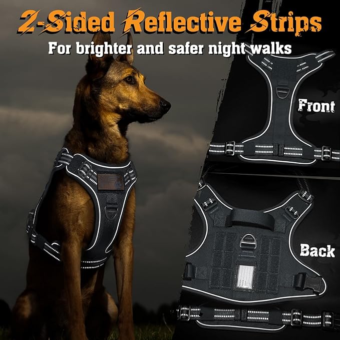 rabbitgoo Dog Harness Small Sized No Pull, Tactical Service Dog Vest with Molle and Control Handle, Adjustable and Reflective Military Pet Harness for Easy Walking and Training, Grey, S
