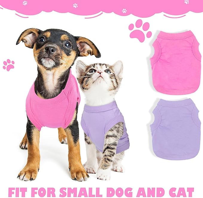 2 Pieces Dog Clothes for Small Dogs Girl Boy Spring Summer Soft Puppy Shirt Solid Color Chihuahua Clothes Pet Clothing Cute Cat Cloth XXS~M (Rose,Purple, X-Small)