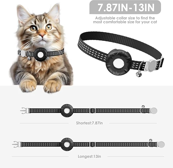 Pet Tracker for Cats,GPS Cat Tracker,Smart Pet Location Tracker with Collar and Holder,Waterproof Cat GPS Tracker Tracking Device,No Monthly Fee,Works with Apple Find My(iOS Only)-Black