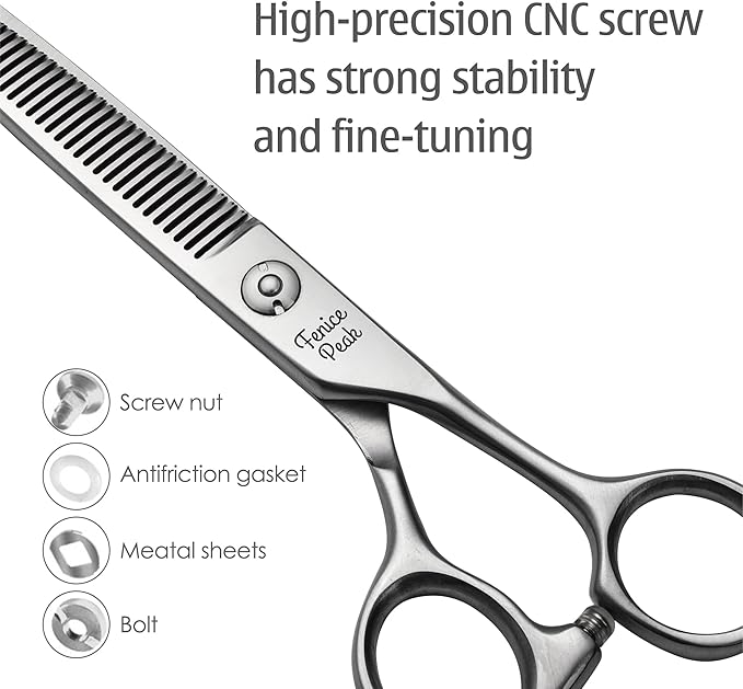 Fenice Peak 3pcs Dog Grooming Scissors Set Straight Thinning Curved Shears Stainless Steel Shears for Pet Grooming Sharp and Durable with Case Suitable for home users and Professional Groomer