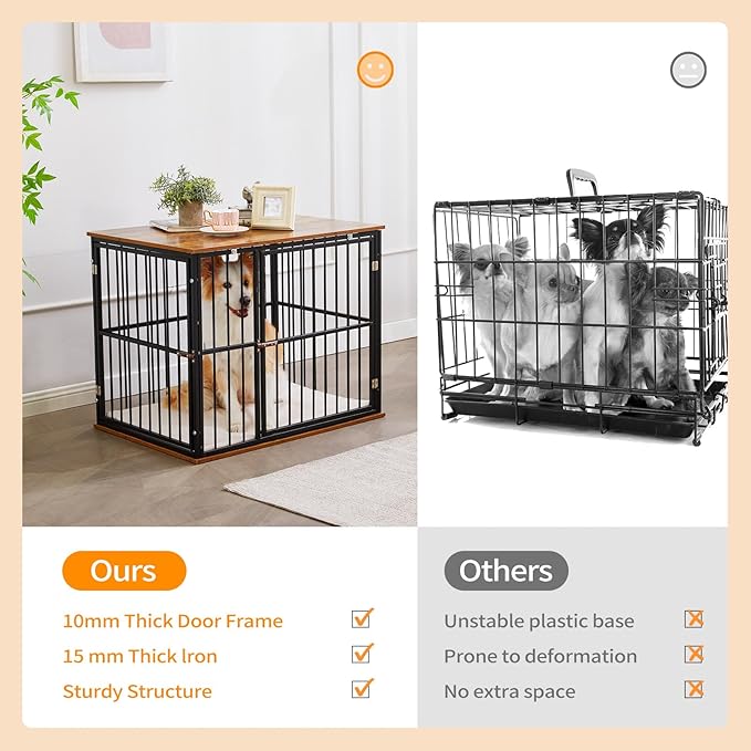 Made4Pets Dog Crate Furniture Dog Kennel Indoor Decorative Wood Dog Cage, 31”L x 21.6”L x 25.3”H, Brown