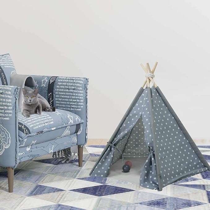 Pet Teepee for Dogs Portable Pet Tent Dog Houses, Modern Teepee Tent for Dogs, 24inches Pet Teepee with Floor Mat for Dog,Cat,Rabbit