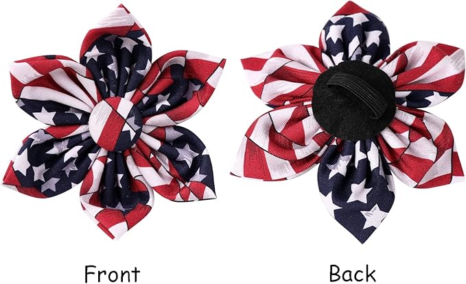 Lionet Paws Patriotic Female Dog Collar with Flower, 4th of July, Soft and Comfortable Adjustable American Flag Collar for Dogs, Medium, Neck 13.5-22 inches