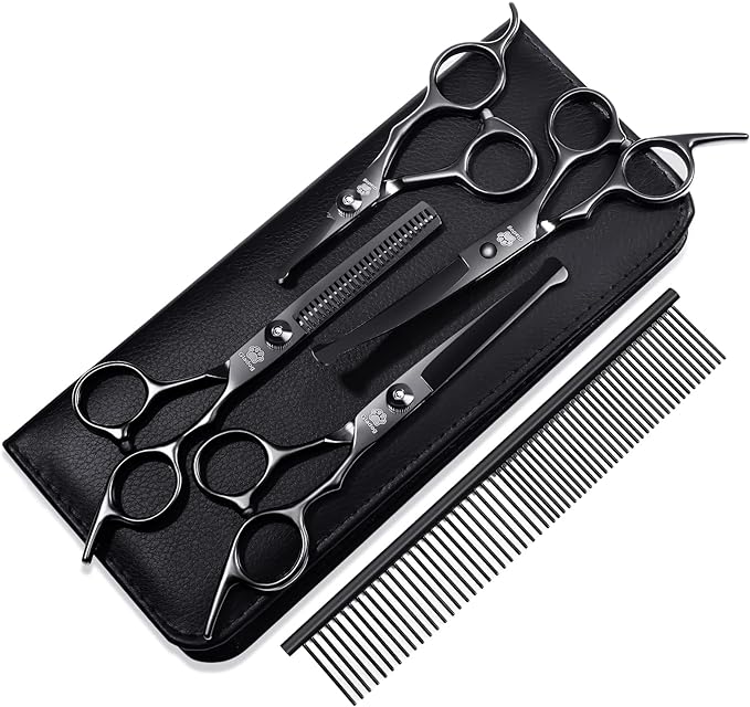 Dog Grooming Scissors Kit with Safety Round Tips, GLADOG Professional 6 in 1 Grooming Scissors for Dogs, Sharp and Heavy-duty Dog Grooming Shears for Dogs Cats