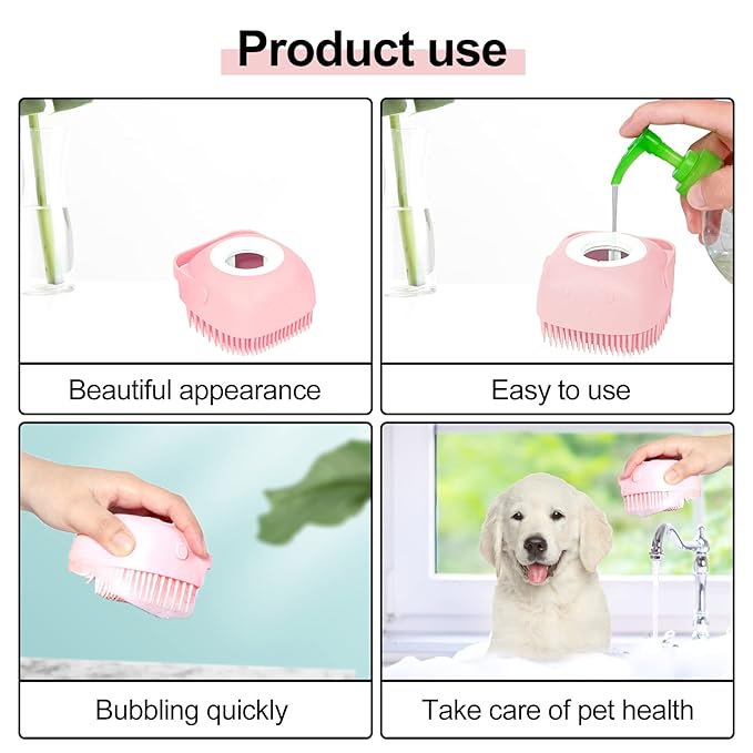 Bath Brush Silicone, Massage Soft Brush Dog Cats, Pet Massage Brush Bubble Body Brush-Pink