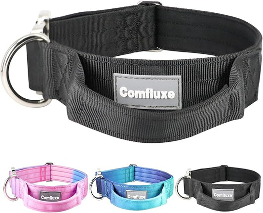 Tactical Military Dog Collar, Strong Heavy Duty Dog Collar, Wide Thick Dog Collar with Handle, Soft Neoprene Padded Collar with Quick Release Metal Buckle for Medium Large Dogs (Black, M)