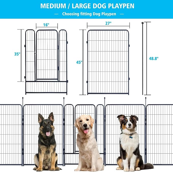 Dog Playpen,Portable Outdoor Dog Fence, Dog Playpen for Large/Medium/Small Dogs, Dog Fences for The Yard,with Doors Foldable Metal (24 Panels, 45 inch)