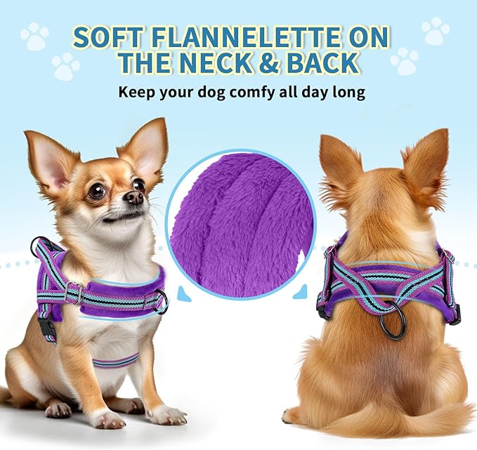 SlowTon No Pull Small Dog Harness and Leash Set, Puppy Soft Vest Harness Neck & Chest Adjustable, Reflective Lightweight Harness & Anti-Twist Pet Lead Combo for Small Medium Dogs (PU-Front Clip, XXS)