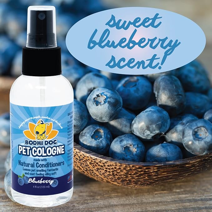 Bodhi Dog Natural Dog Cologne (Blueberry) - Premium Scented Deodorizing Pet Perfume with Conditioner for Dogs & Cats - Keeps Pets Fresh & Clean - Gentle and Safe Formula, Made in USA (4 Fl Oz)