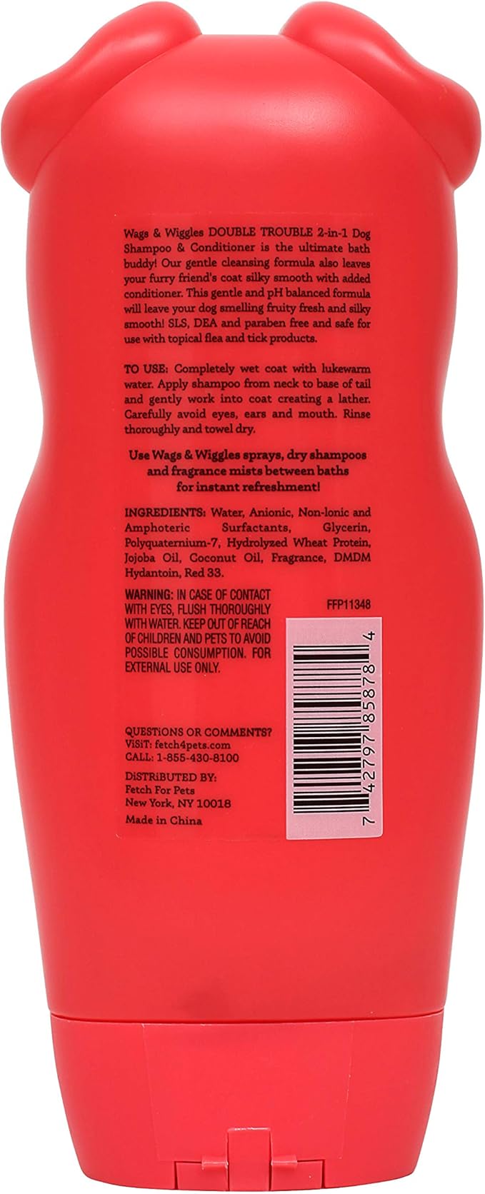 Wags & Wiggles Double Trouble 2-in-1 Dog Shampoo & Conditioner | Cleansing and Nourishing Shampoo and Conditioner for Dogs | Fruity Watermelon Scent, 16 Ounces (Pack of 2)