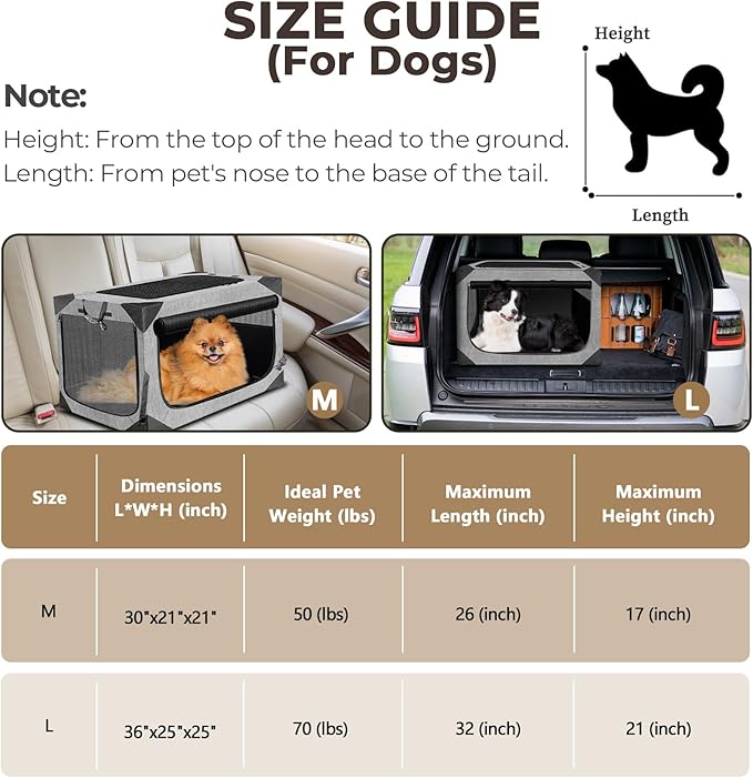 Dog Crates,Collapsible Soft Travel Crate for Medium Dogs (3 Year Warranty), Indoor & Outdoor Portable Pet Kennel with Chew Proof Mesh Door (30" L x 21" W x 21" H, Dark Gray) ﻿